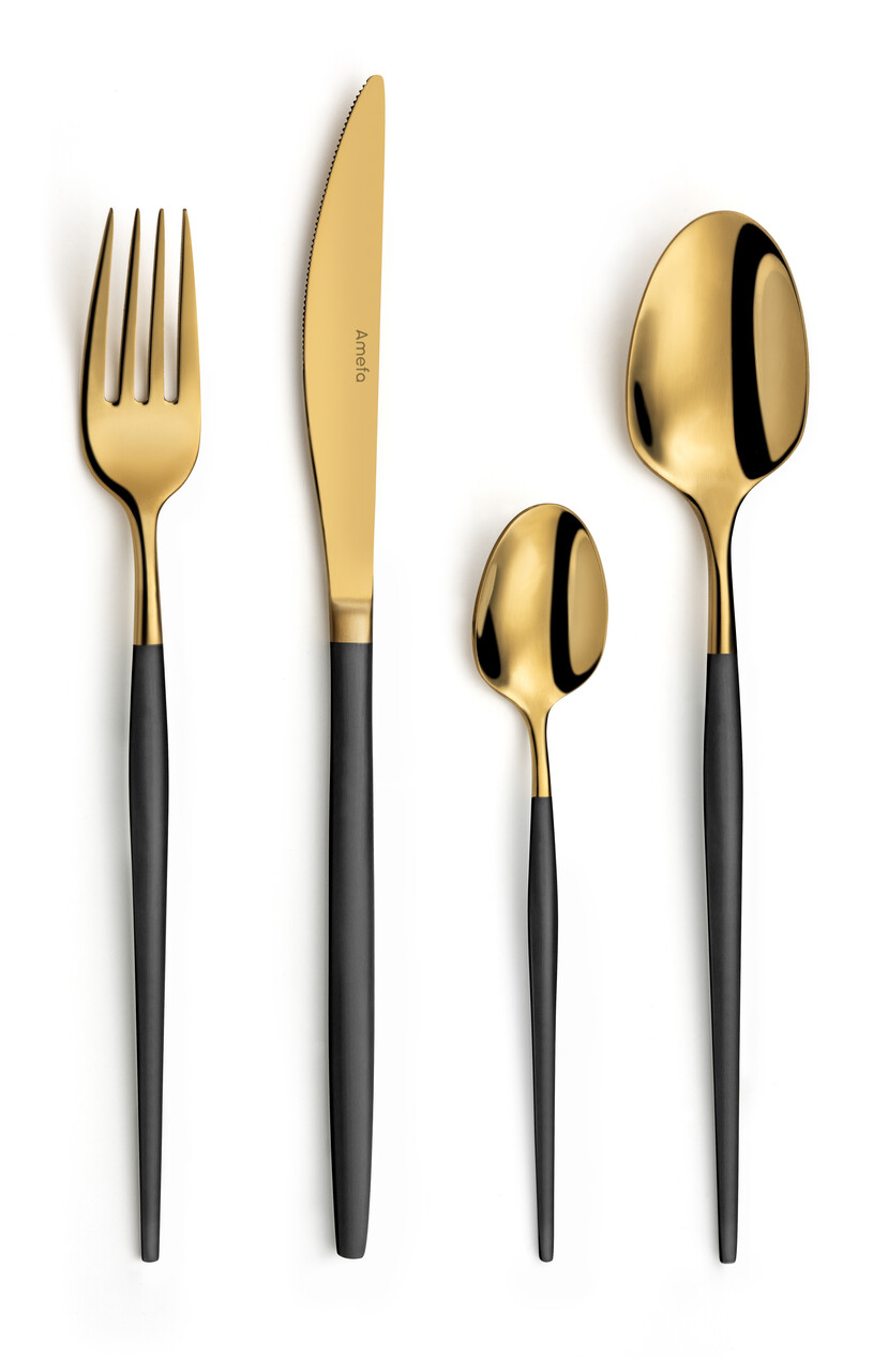 Set tacamuri 16 piese Soprano, Amefa, 4 persoane, inox 18/0, negru/auriu - imagine 6